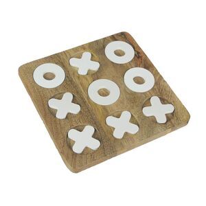 8 Inch Carved Wooden Tabletop Tic Tac Toe Game Hand Painted X and O